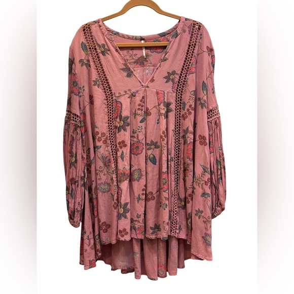 Free People “Just the Two of Us” Floral Tunic Top Blouse in rose pink, Medium - Picture 6 of 11